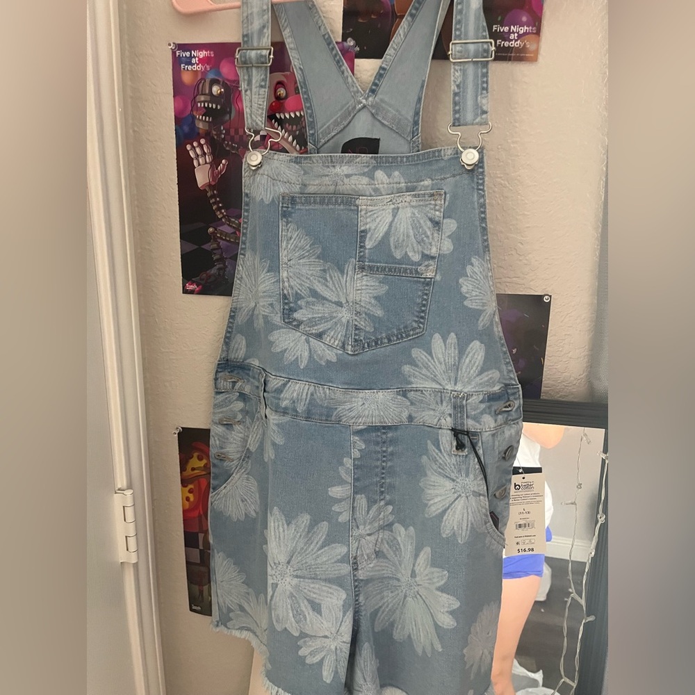 Floral Denim Overall Shorts